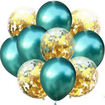 10-Piece Green And Gold Decorative Balloon Set