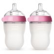 Comotomo Natural Feel Baby Bottle Double Pack - Pink & White