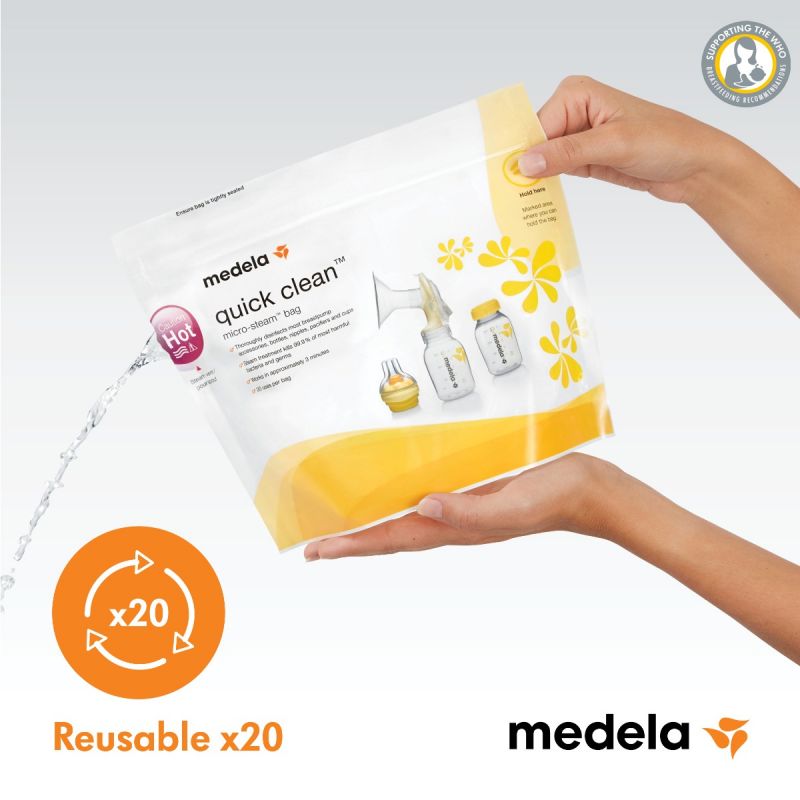 Medela Quick Clean Microwave Bags, Disinfect your breast pump breast  shields, accessories, breast milk bottles, nipples, pacifiers and more in  about 3 minutes by steam cleaning with Medela