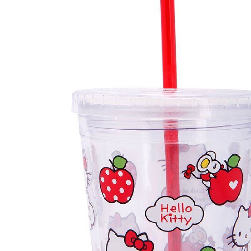 Plastic Glass With Lid And Straw, For school, Size: 450 ml