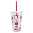Hello Kitty Leak Proof Straw Cup, Clear, Apple KT Logo Printed 450ml