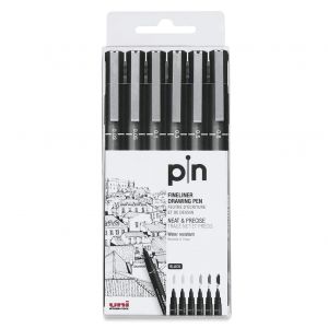 Uni Pin Fine Liner 1 Pack 6 Pcs Black Gray
