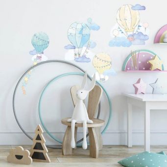 Hot Air Balloons and Clouds Wall Stickers - Mint