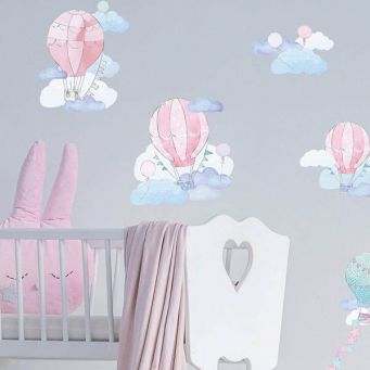 Hot Air Balloons and Clouds Wall Stickers - Pink