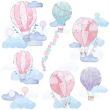 Hot Air Balloons and Clouds Wall Stickers - Pink