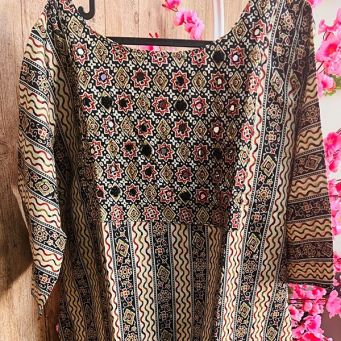 Cotton Ajrak Kurti -Plus Size